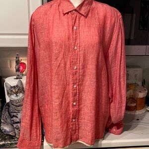 M Report Collection button down long sleeve solid red plus size shirt XXL. EUC